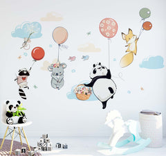 Custom Kids Wall Mural Hot Air Balloons Cartoon Animals Minimal Design Nursery Wallpaper