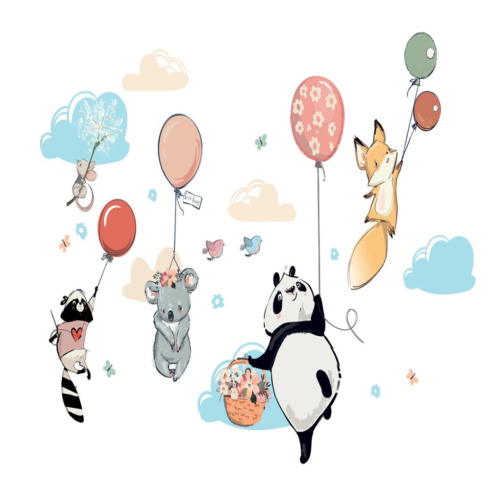 Dieren met ballonnen – minimalistisch fotobehang voor de babykamer