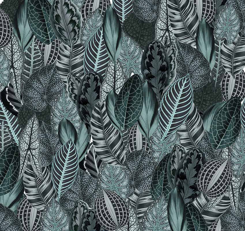 Tropical Leaves Patterned Wallpaper Dark Green Botanical Wall Mural