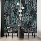 Tropical Leaves Patterned Wallpaper Dark Green Botanical Wall Mural