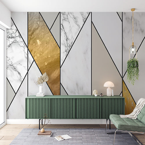 Luxurious Marble and Gold Geometric Wallpaper