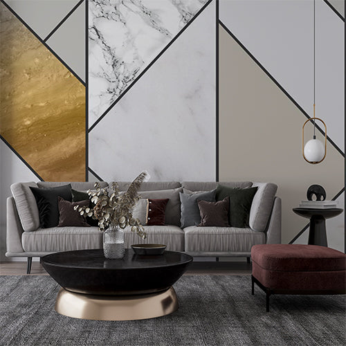 Luxurious Marble and Gold Geometric Wallpaper