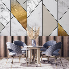 Custom Luxurious Marble and Gold Geometric Wallpaper