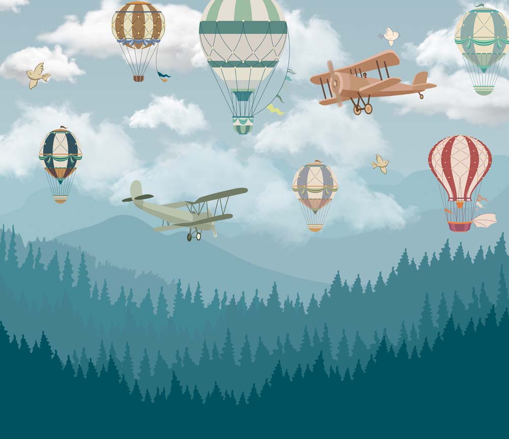 Kids Wall Murals Aircraft Misty Mountains Forest Wallpaper for Kids