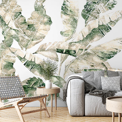 Vintage Art Tropical Banana Leaf Wall Mural Floral Botanical Wallpaper