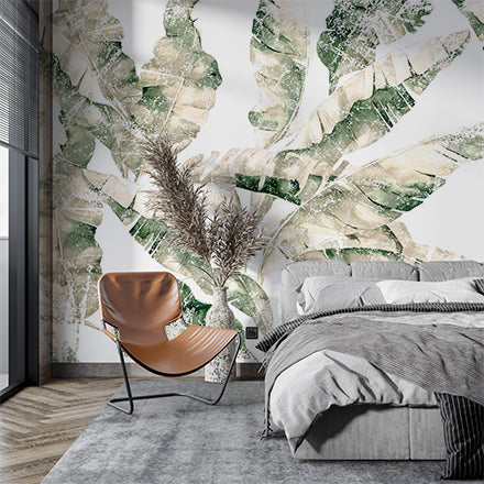 Vintage Art Tropical Banana Leaf Wall Mural Floral Botanical Wallpaper