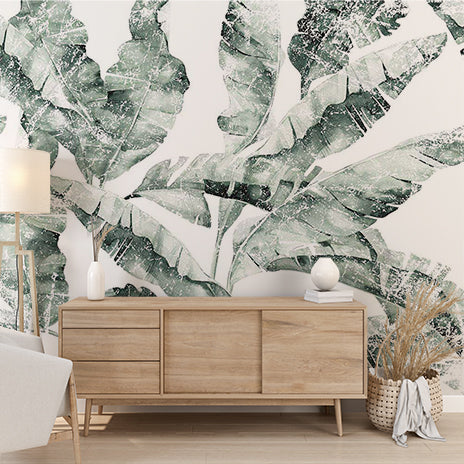 Vintage Art Green Tropical Banana Leaf Wall Mural Floral Botanical Wallpaper