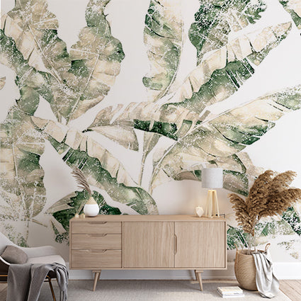 Vintage Art Tropical Banana Leaf Wall Mural Floral Botanical Wallpaper