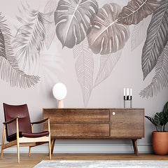 Custom Monstera Tropical Leaf Wall Mural Light Pink Wallpaper