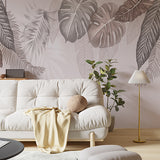 Monstera Tropical Leaf Wall Mural Light Pink Wallpaper