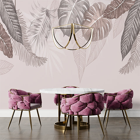 Monstera Tropical Leaf Wall Mural Light Pink Wallpaper