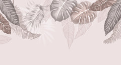 Custom Monstera Tropical Leaf Wall Mural Light Pink Wallpaper