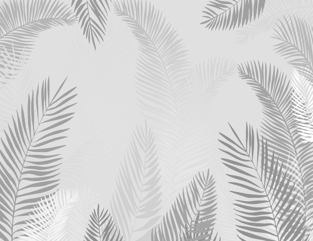 Silver Tropical Palm Leaf White Wall Mural Botanical Wallpaper