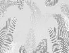 Custom Silver Tropical Palm Leaf White Wall Mural Botanical Wallpaper