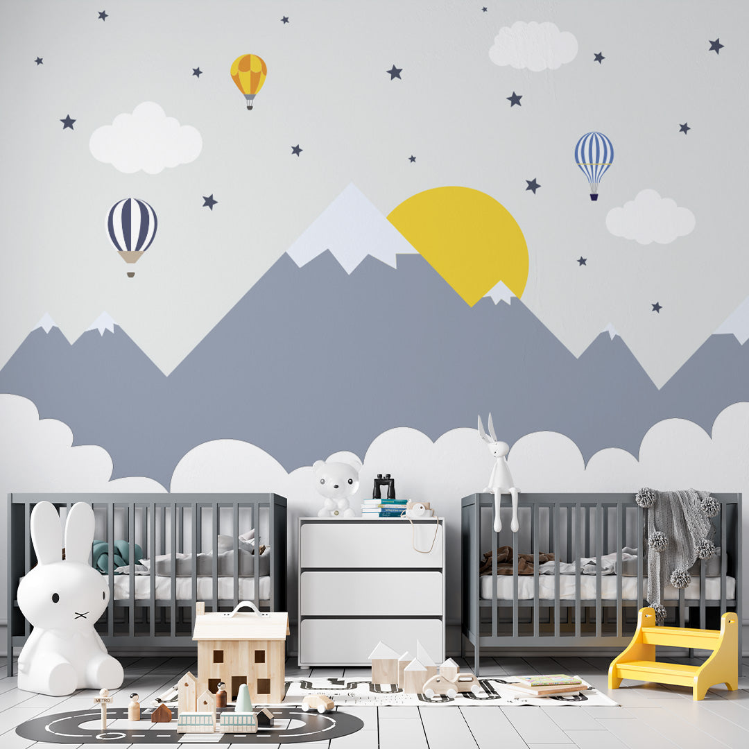 Kids Wall Murals Mountains Sun Nursery Wallpaper for Kids