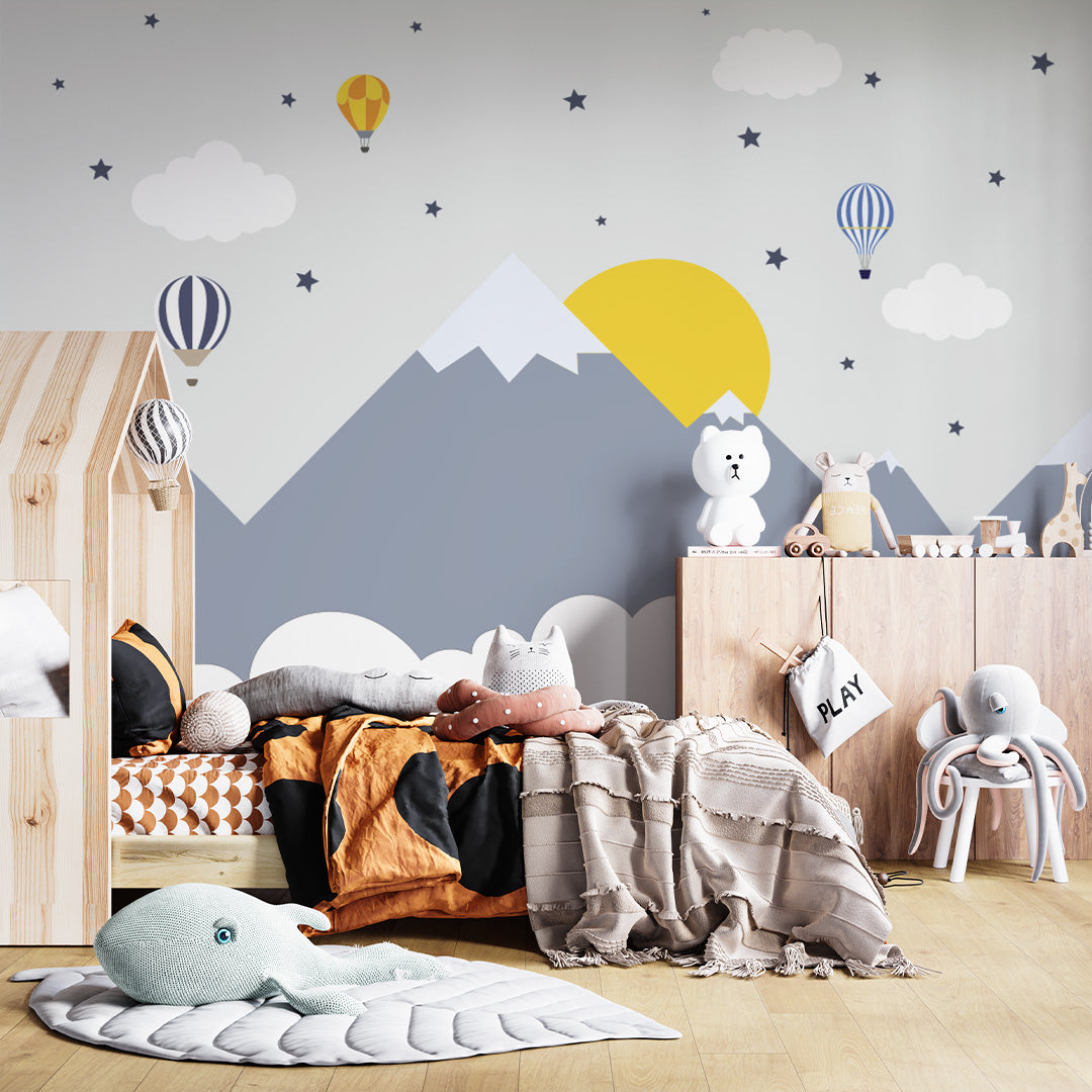 Kids Wall Murals Mountains Sun Nursery Wallpaper for Kids