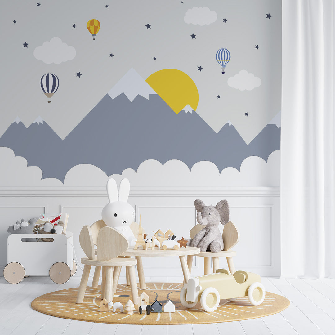 Kids Wall Murals Mountains Sun Nursery Wallpaper for Kids