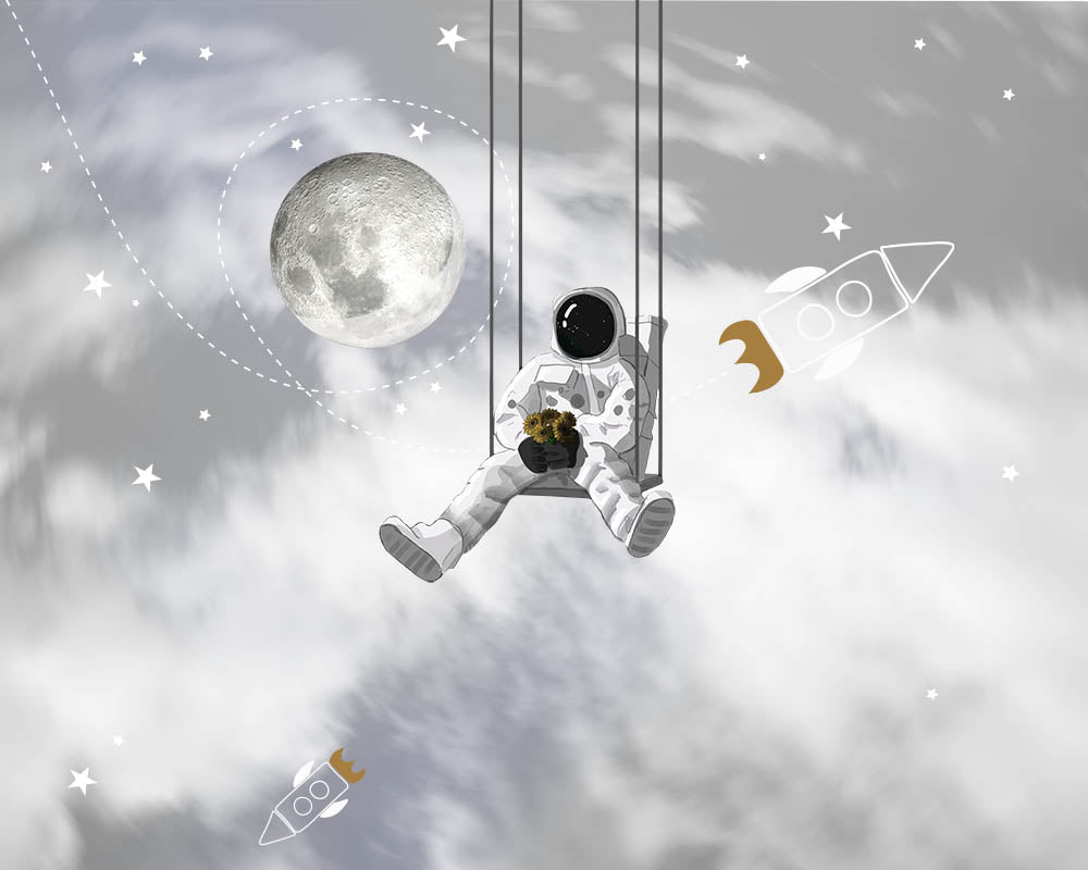 Kids Wall Murals Astronauts Swings in Space Wallpaper for Kids