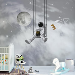 Custom Kids Wall Murals Astronauts Swings in Space Wallpaper for Kids