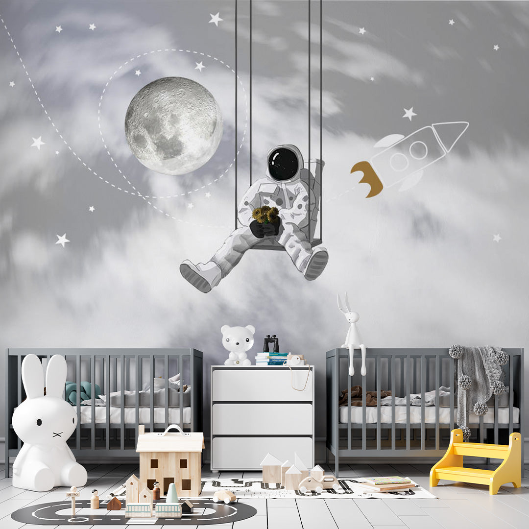 Kids Wall Murals Astronauts Swings in Space Wallpaper for Kids