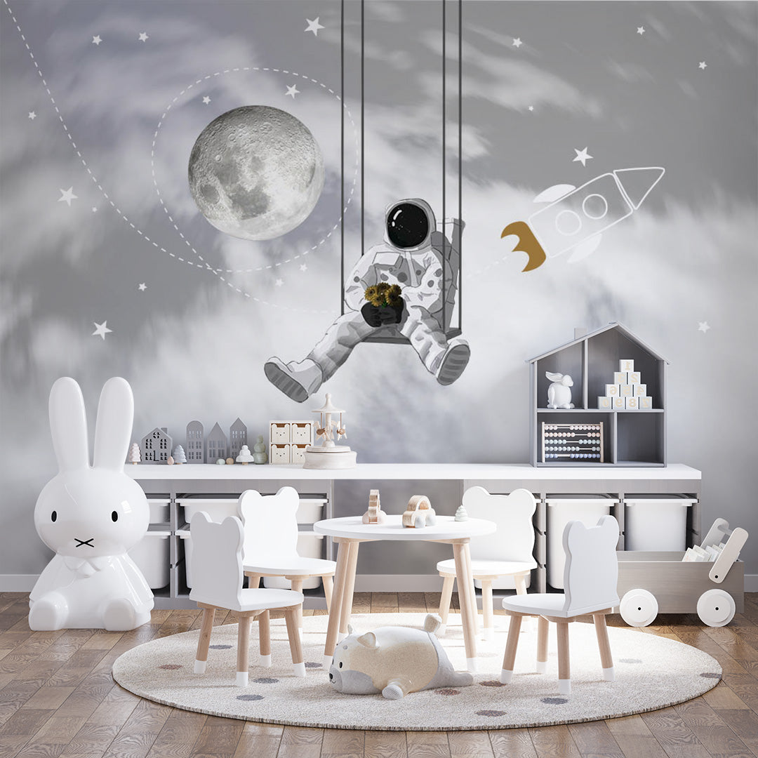 Kids Wall Murals Astronauts Swings in Space Wallpaper for Kids