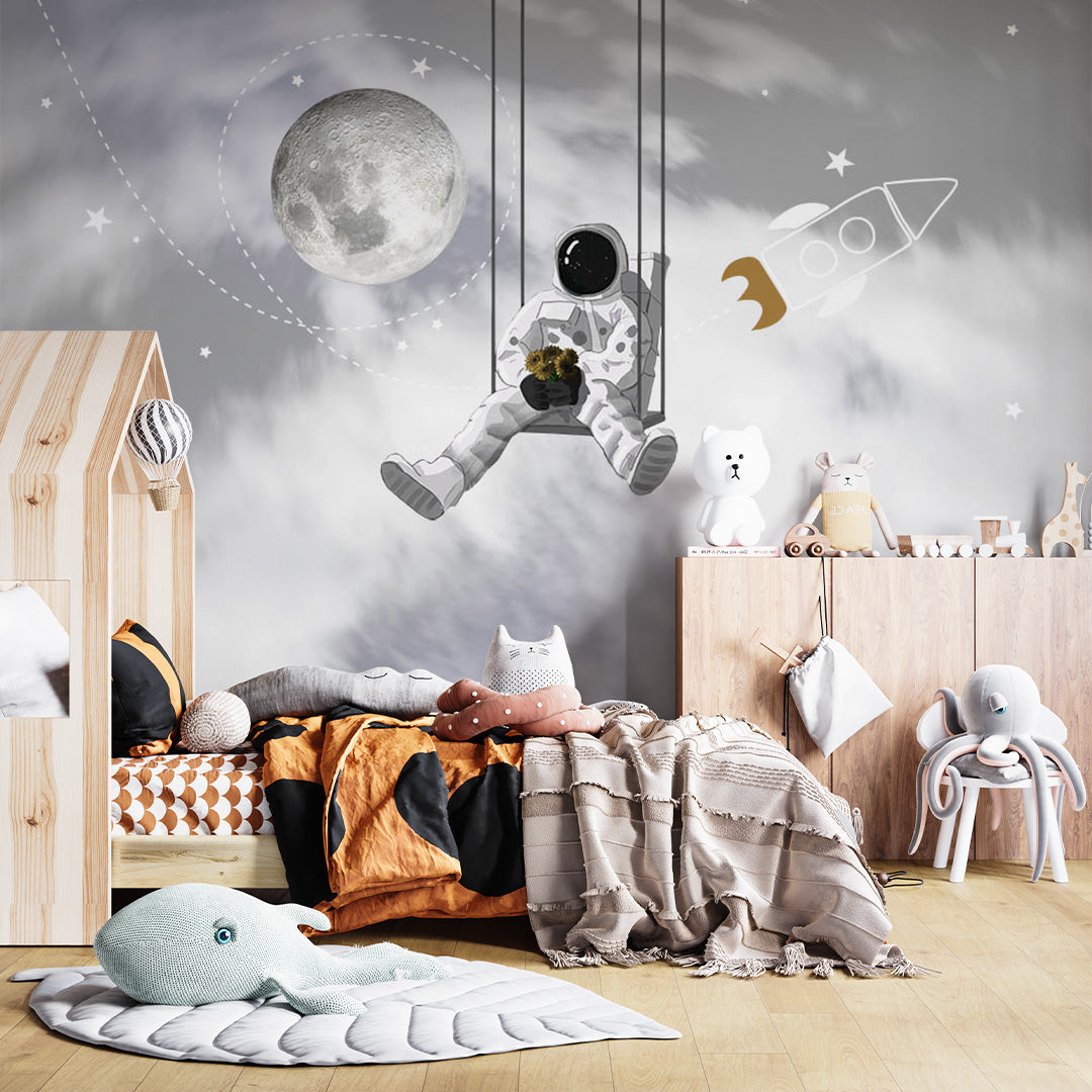 Kids Wall Murals Astronauts Swings in Space Wallpaper for Kids