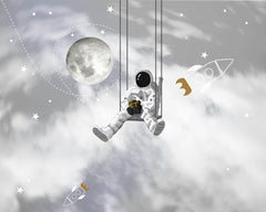 Custom Kids Wall Murals Astronauts Swings in Space Wallpaper for Kids