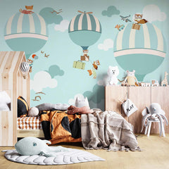 Custom Kids Wall Murals Watercolor Blue Sky Hot Air Balloons Minimal Design Wallpaper for Kids