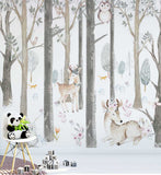 Kids Wall Mural Forest Animals Scandinavian Design Woodland Nursery Wallpaper