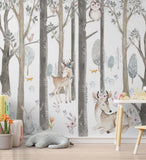 Kids Wall Mural Forest Animals Scandinavian Design Woodland Nursery Wallpaper