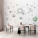 Illustrated Solar System Wall Mural Wallpaper - Fun Space Doodles for Kids