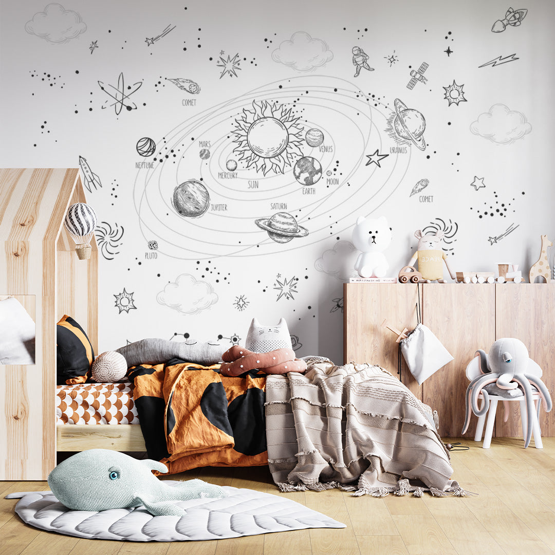 Kids Wall Murals Solar System Drawing Pictures Space Wallpaper for Kids