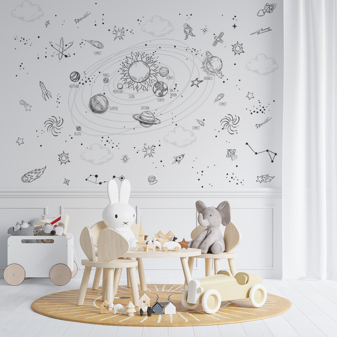 Kids Wall Murals Solar System Drawing Pictures Space Wallpaper for Kids