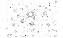 Custom Illustrated Solar System Wall Mural Wallpaper - Fun Space Doodles for Kids