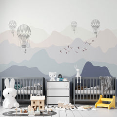 Custom Kids Wall Murals Misty Mountains Balloon Nursery Wallpaper for Kids