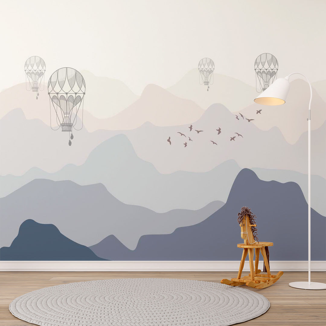 Kids Wall Murals Misty Mountains Balloon Nursery Wallpaper for Kids