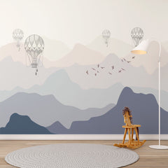 Custom Kids Wall Murals Misty Mountains Balloon Nursery Wallpaper for Kids