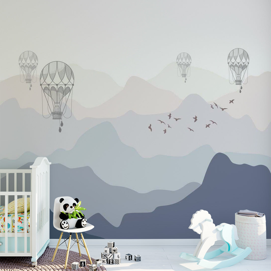 Kids Wall Murals Misty Mountains Balloon Nursery Wallpaper for Kids