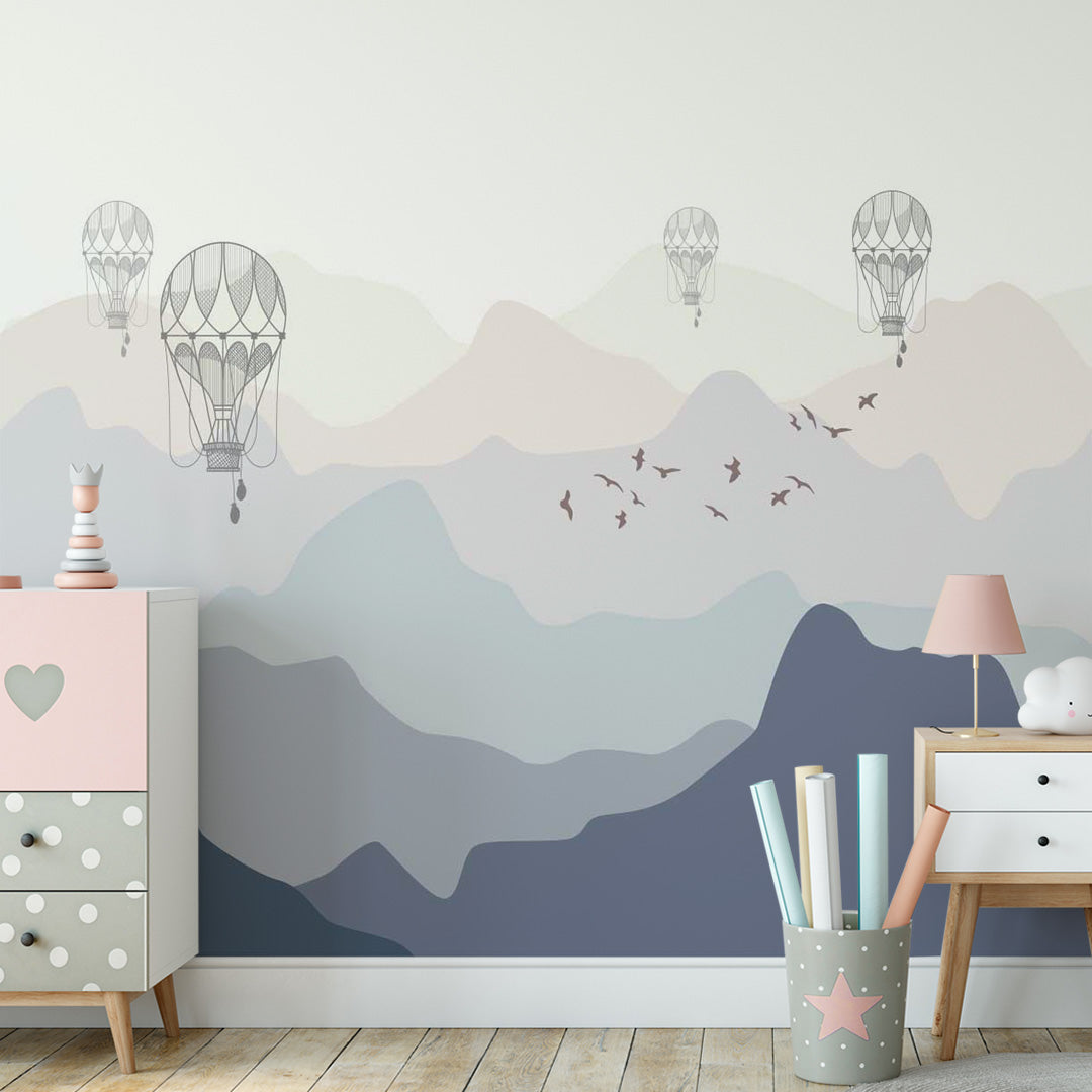 Kids Wall Murals Misty Mountains Balloon Nursery Wallpaper for Kids