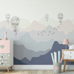 Custom Kids Wall Murals Misty Mountains Balloon Nursery Wallpaper for Kids