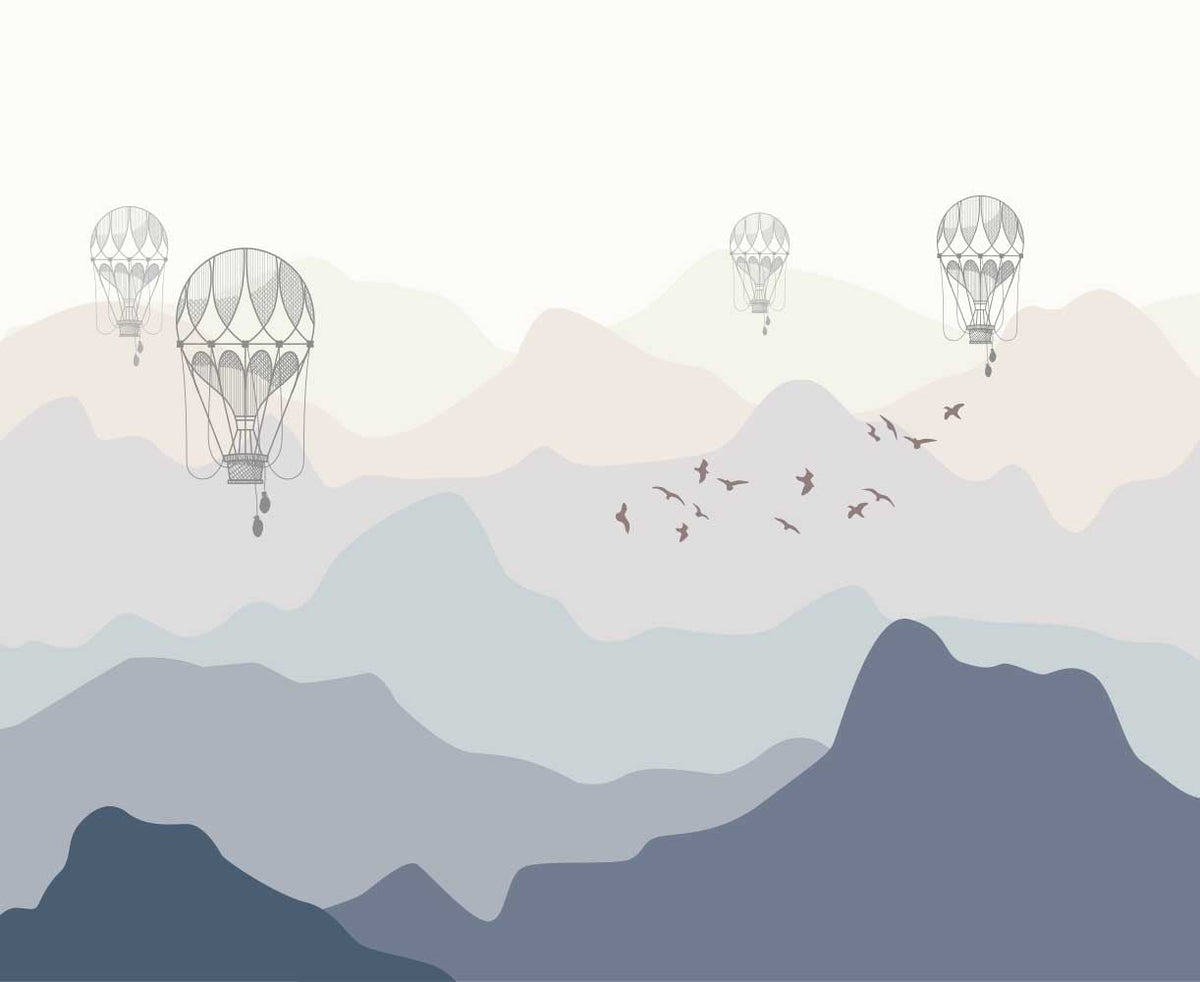 Vintage-Ballons über nebligen Bergen – Tapete