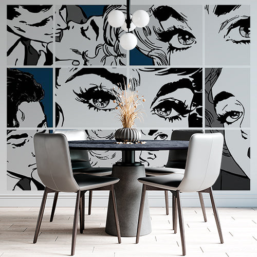 Custom Pop Art Comic Style Wall Mural Wallpaper - Retro Close-Up Panels Design