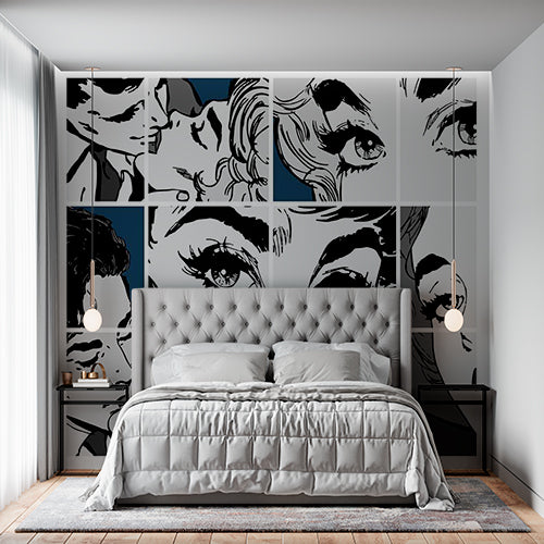 Pop Art Comic Style Wall Mural Wallpaper - Retro Close-Up Panels Design