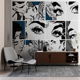 Pop Art Comic Style Wall Mural Wallpaper - Retro Close-Up Panels Design