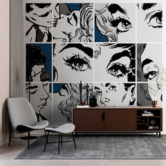 Custom Pop Art Comic Style Wall Mural Wallpaper - Retro Close-Up Panels Design