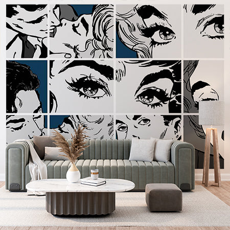 Pop Art Comic Style Wall Mural Wallpaper - Retro Close-Up Panels Design