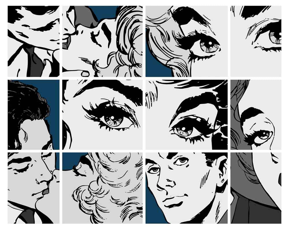 Pop Art Comic Style Wall Mural Wallpaper - Retro Close-Up Panels Design