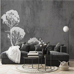 Custom Modern Minimalist White Trees on Gray Background Wall Mural Wallpaper