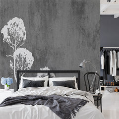 Custom Modern Minimalist White Trees on Gray Background Wall Mural Wallpaper