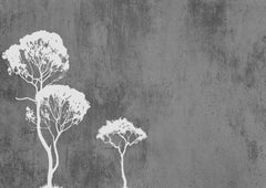 Custom Modern Minimalist White Trees on Gray Background Wall Mural Wallpaper